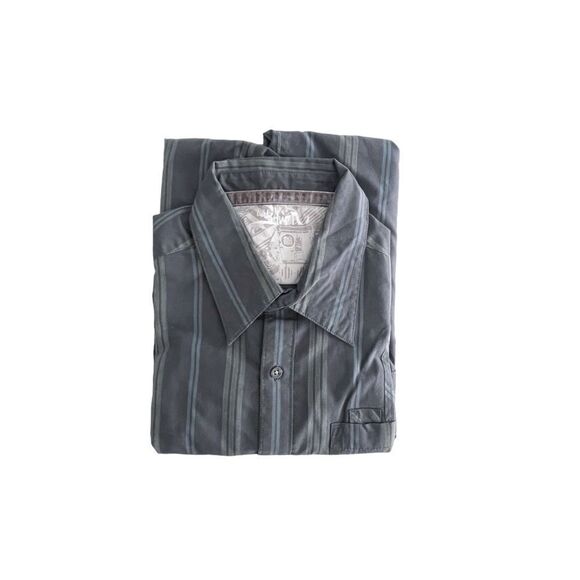 Quiksilver Shirt Striped Gray Blue Button Up Men's M - Picture 7 of 11